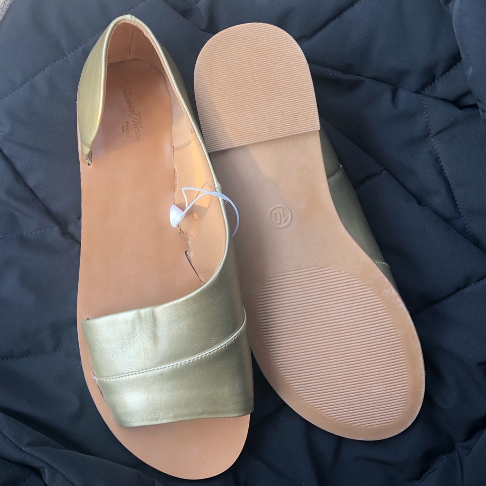 Universal Threads Slide Sandals Gold Nude Rafia - Picture 4 of 8